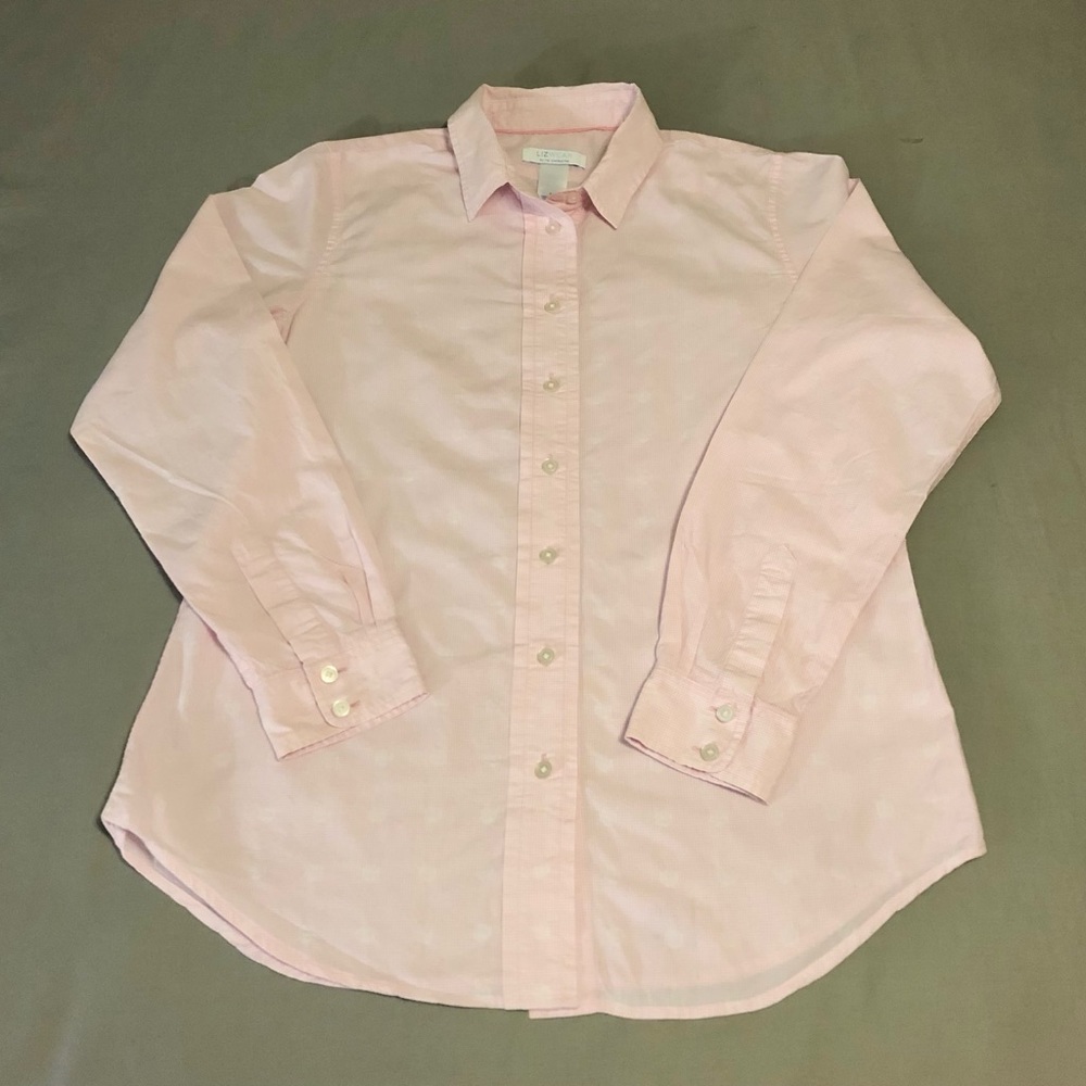 Liz Wear Pink Long Sleeve Button Down Shirt Size Medium